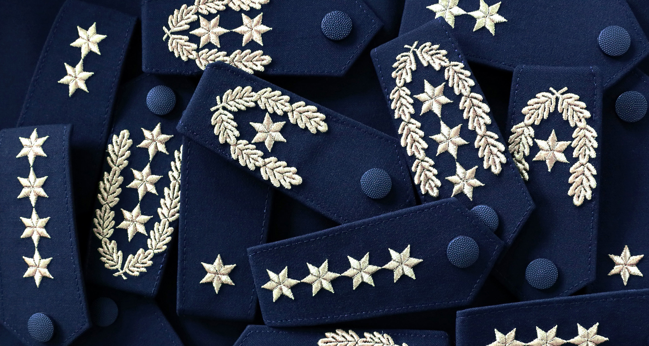 Epaulettes of different ranks of the higher service lie randomly on top of each other