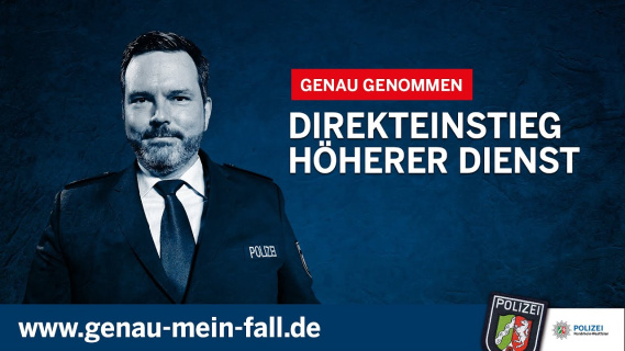 Kampagnenmotiv Beamter in Uniform mit Claim „Direkter Einstieg in den höheren Dienst“